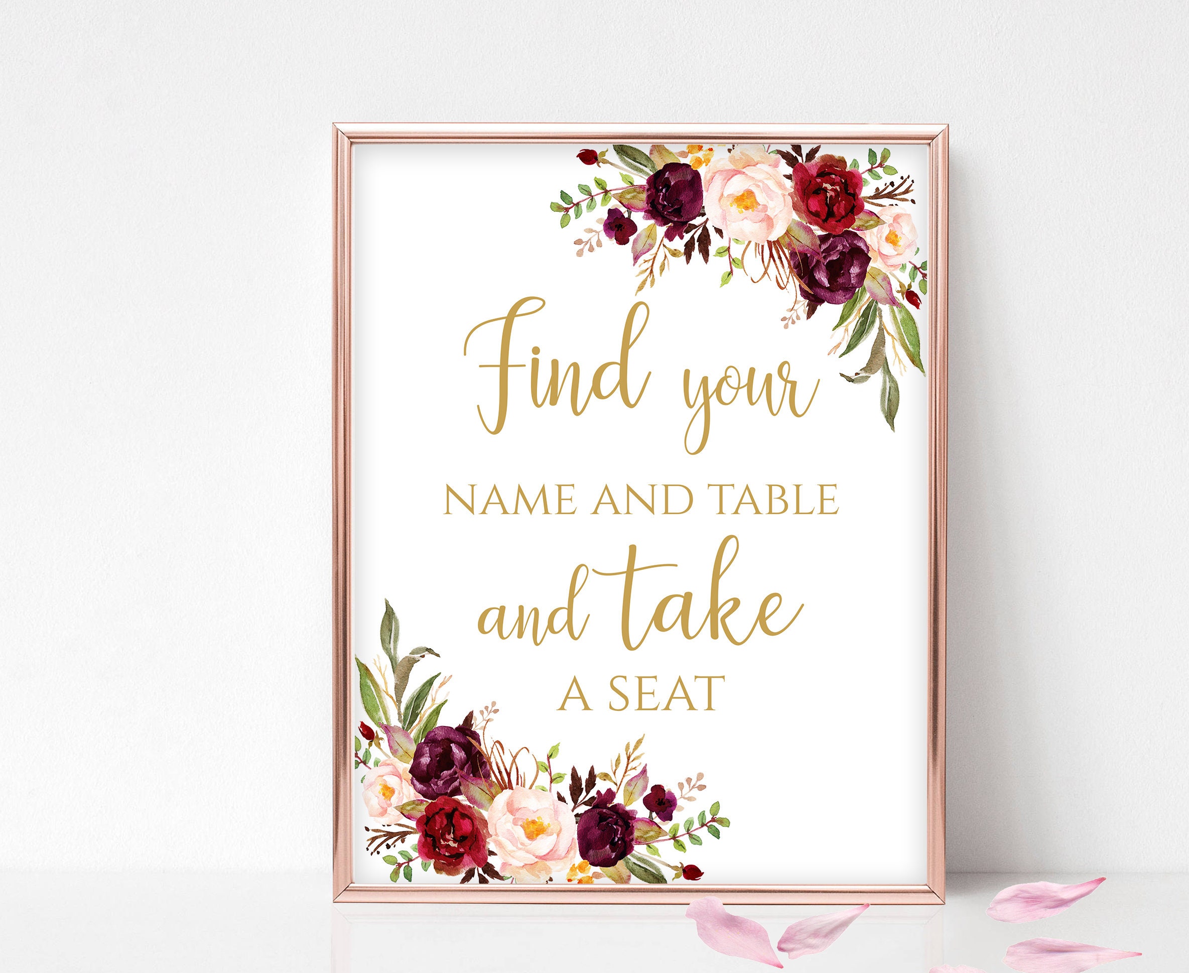 Greenery wedding find your seat sign