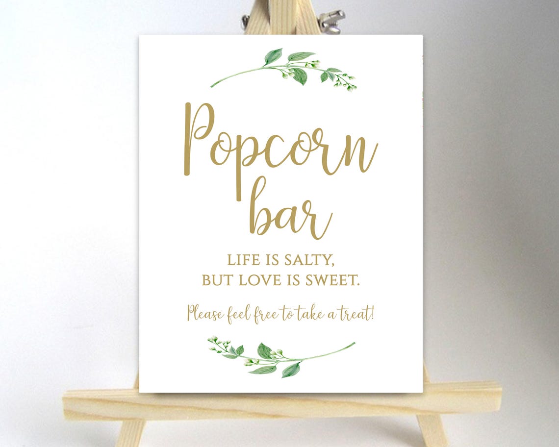 Printable Popcorn Bar Sign Life is Salty but Love is Sweet Etsy
