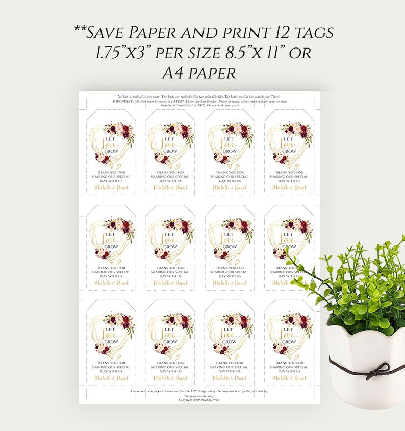 Let Love Grow Tag Template Printable Editable Favor Tag - Etsy