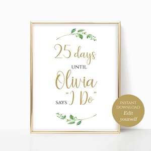 Days Until She Says I Do Sign Bridal Shower Sign Bridal Sign ...