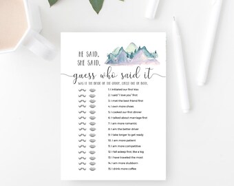 He Said She Said Bridal Shower Game Guess Who Said It, Instant Download, Virtual & Printable, Editable Template, SPM