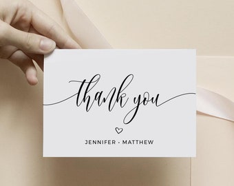 Calligraphy Wedding Thank You Card Template: Printable Folded or Flat (Instant Download, SPC)