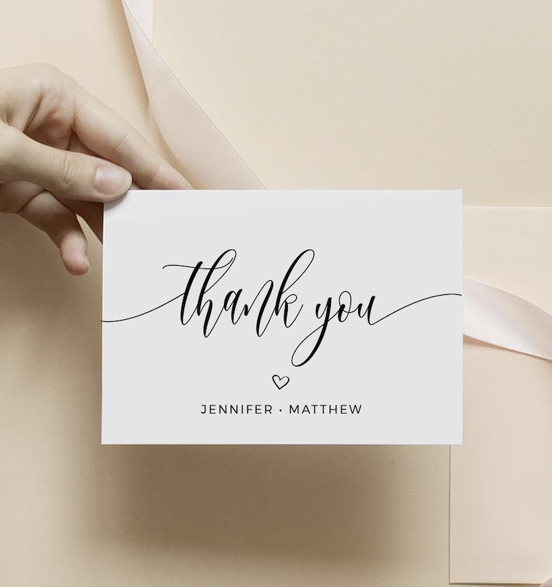 SPC Templett Calligraphy Wedding Thank You Card Template Printable Folded Thank You Card Instant Download