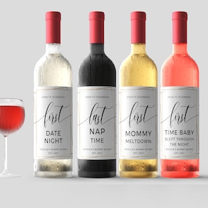 New Mom Gift Wine Labels Mommy Milestones Baby Shower Gift Wine Fun New Mommy Mother&#39;s Day, Instant Download, Templett, SPC