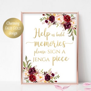 Panneau pour livre d'or Jenga pour mariage Panneau pour Jenga pour mariage Jenga pour livre d'or Livre d'or Alternative Building Memories Panneau pour livre d'or 4 x 6, 5 x 7, 8 x 10 Marsala