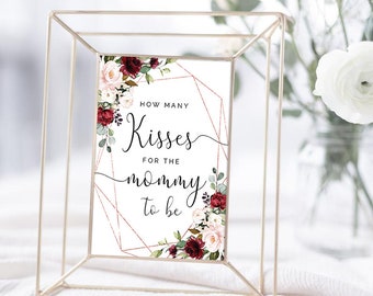 Guess How Many Kisses Baby Shower Game: Floral Sign & Tickets (Digital Download, SRF)