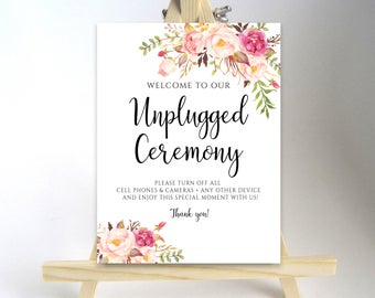 Unplugged Ceremony Sign Printable Unplugged Wedding Sign Turn Your Cell Phone Off No Camera Wedding Poster 8x10, 16x20, 18x24, 20x30 PDF