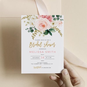 Bridal Shower Invitation Template, Blush Gold Couples Shower Invite, Instant Download, 100% Editable Text, Templett, SPB