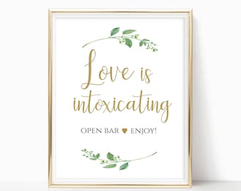 Love is Intoxicating Open Bar Sign: Jasmine Wedding Decor (Digital Download)