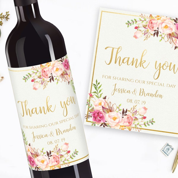 Editable Wine Label Thank You Personalized Wine Label Printable Labels Custom Wine Labels Printable Wedding Wine Bottle Labels Printable DIY