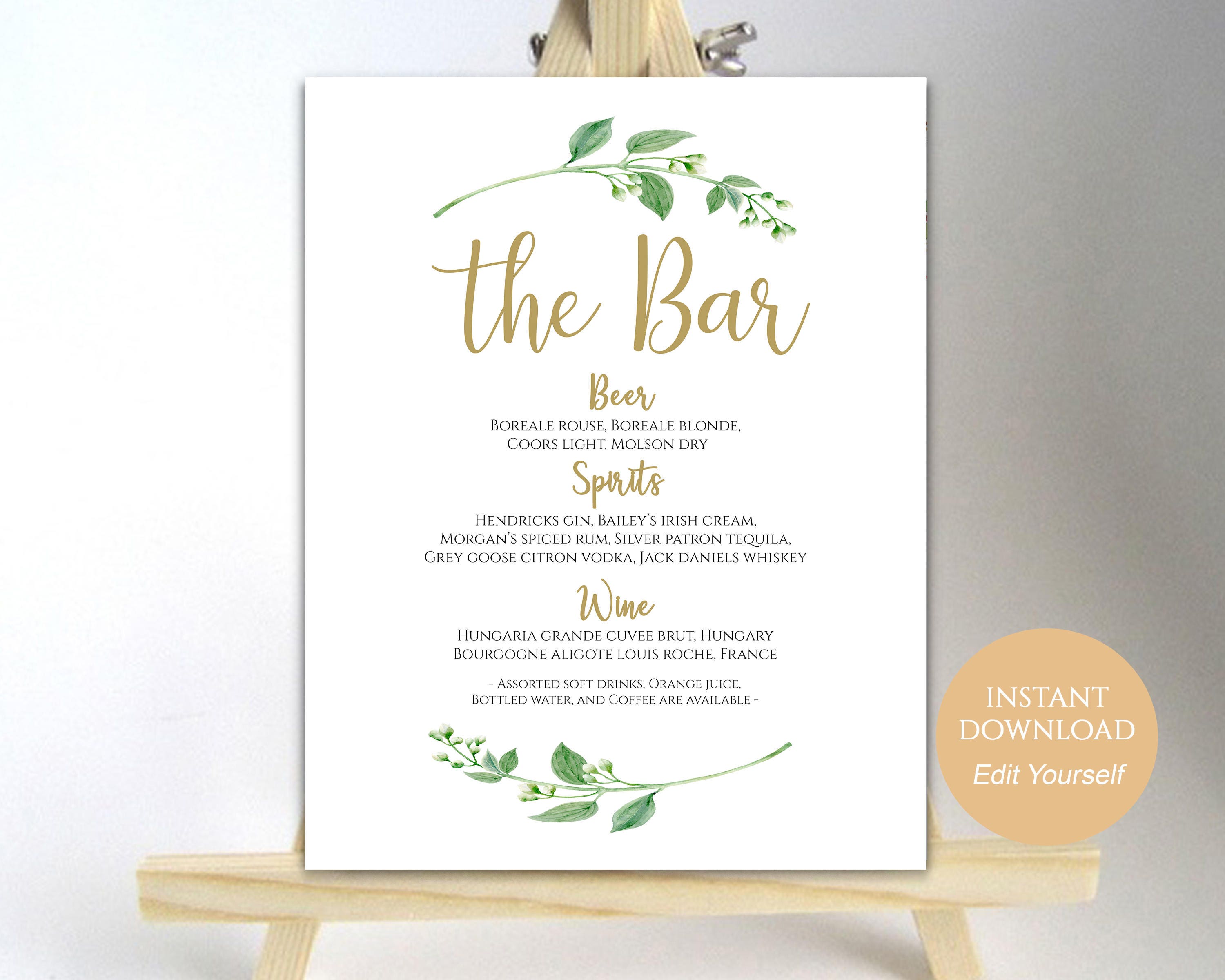 printable the bar menu sign bar menu printable drink menu etsy wedding drink menus