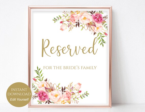 Reserved Printable Reserved Wedding Sign Reserved Table Sign | Etsy