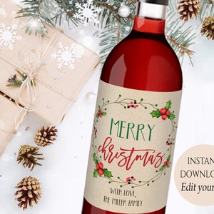Holiday Wine Label Printable Christmas Wine Bottle Label, Christmas Gift, Instant Download
