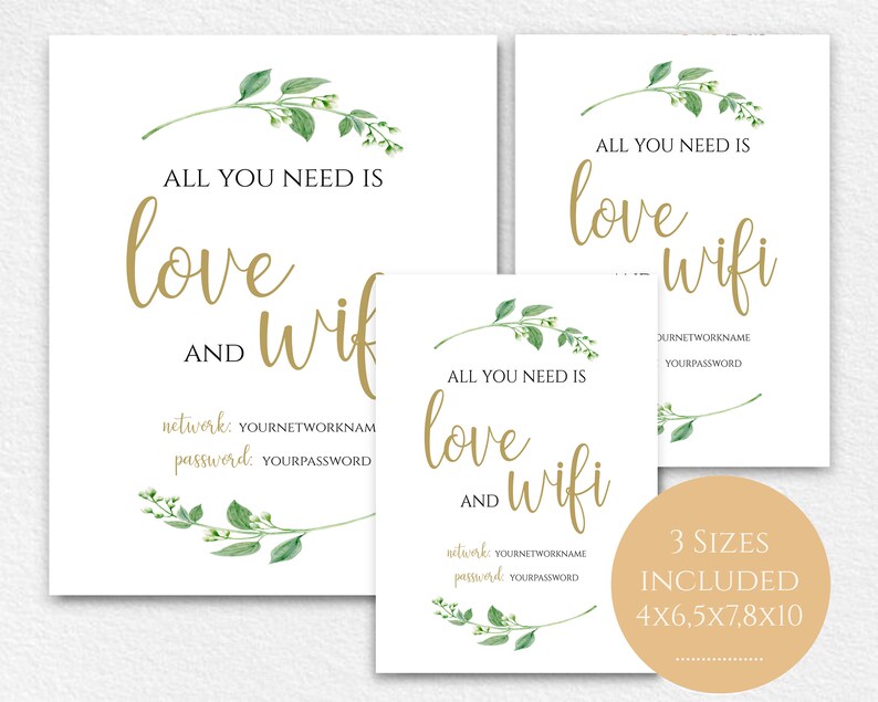 WIFI Password Sign Wifi Printable All You Need is Love and Etsy