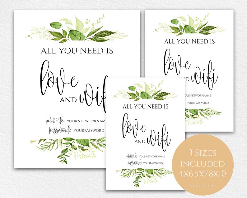 WIFI Password Sign Wifi Printable All You Need is Love and Etsy