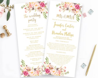 Floral Wedding Program Template Mr & Mrs Ceremony Program Order of Ceremony Wedding Template Wedding Programs Instant Download Pastel Blooms