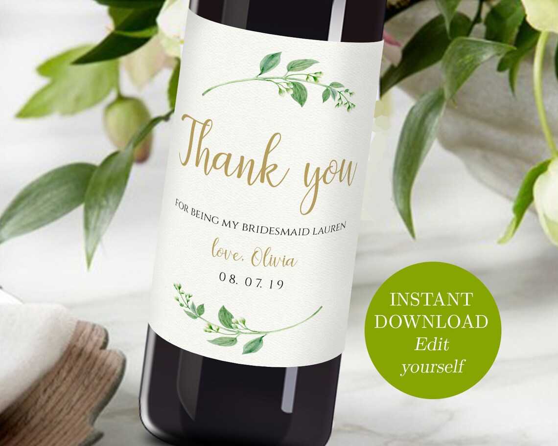 Wedding Thank You Wine Label Wedding Wine Printable Wine Label | Etsy