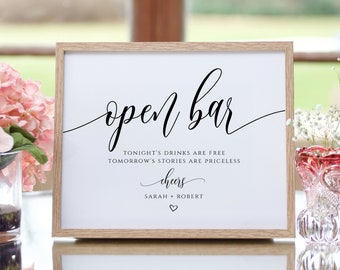 Wedding Open Bar Sign, Wedding Bar Sign, Funny Bar Signs, Instant Download, Templett, SPC