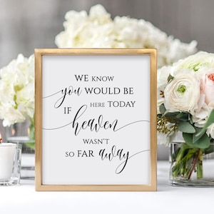 Memorial Table Sign, We Know you Would be Here Today if Heaven wasn&#39;t so Far Away, Instant Download, SPC