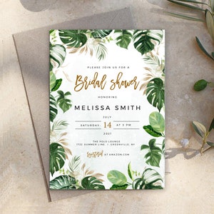 Tropical Bridal Shower Invitation Destination Beach Wedding, Couples Shower Invite Template, 100% Editable Text, Templett, SPP