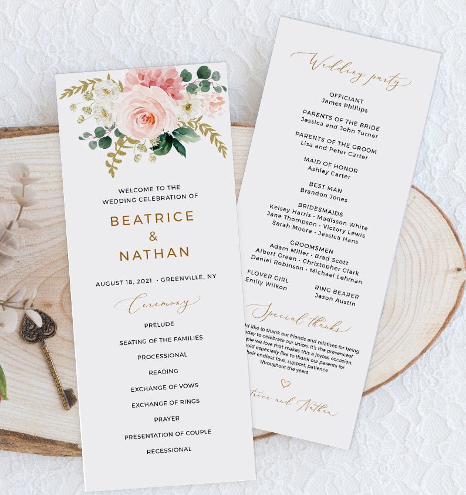 Blush Wedding Program Template Printable Order of Service Etsy