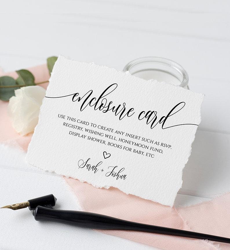 Calligraphy Enclosure Card Template Custom Enclosure Card Insert, Editable for Details, Book Request, Wishing Well, RSVP, Templett, SPC image 2