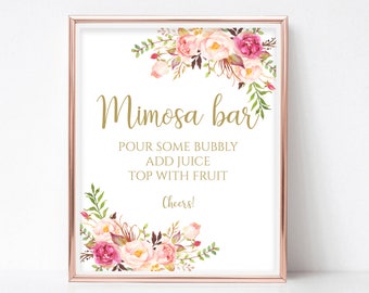 Mimosa Bar Sign Bridal Shower Sign Wedding Sign Bubbly Bar Sign Wedding Bar Sign Mimosa Bar Instant Download 8x10, 5x7, 4x6 Pastel Blooms