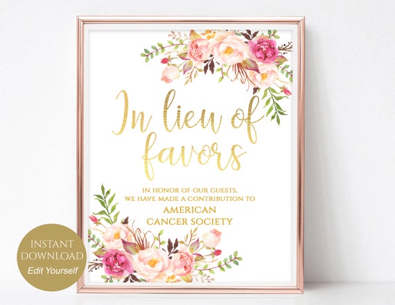 In Lieu Of Favors Sign Donation Sign Favors Sign Favors Etsy