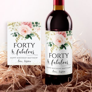 Birthday Wine Labels, Personalized Wine Label, Custom Birthday Wine Bottle Labels, Birthday Gift Wine Label, 100% Editable, Templett, SPB
