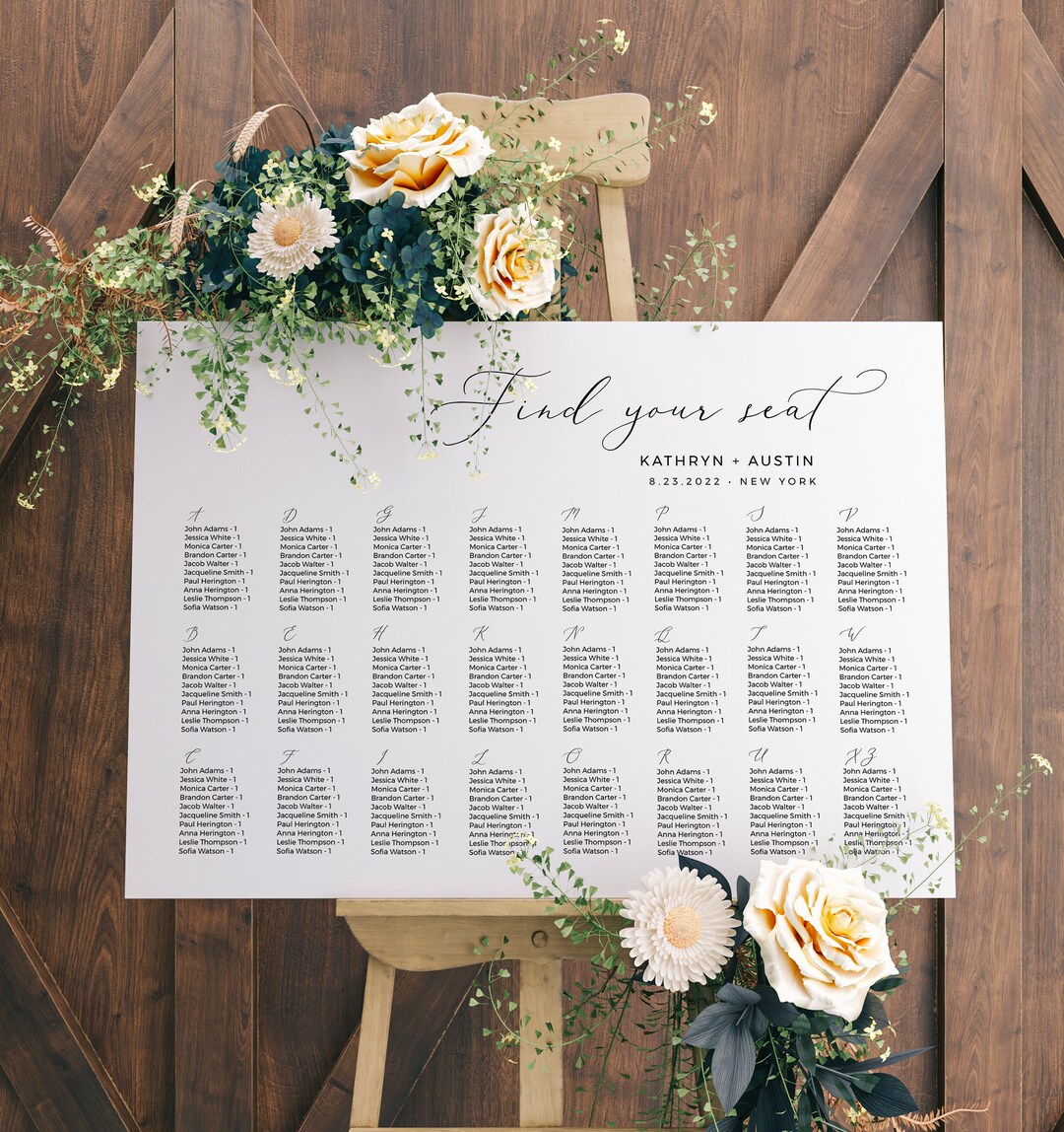 Black and White Wedding Seating Chart, Minimalist Table Plan Printable ...