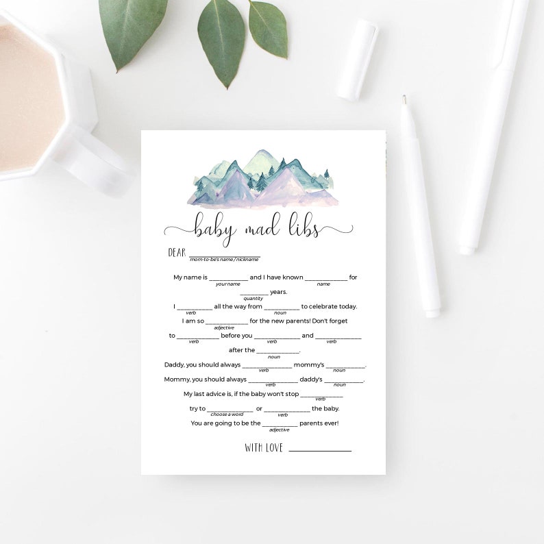 Baby Shower Mad Libs Advice Card Printable Virtual Baby Etsy