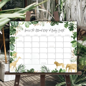 Editable Baby Birthday Calendar: Jungle Theme Baby Shower Game (Digital Download, SPP)