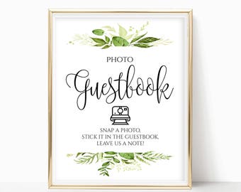 Printable Photo Guestbook Sign Alternative Wedding Guest Book Sign Photo Guest Book Instant Photo Instant Download 8x10, 5x7, 4x6 Greenery