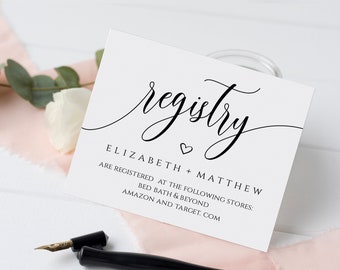 Registry Card, Calligraphy Wedding Registry Card Template, Gift Registry Card, Instant Download, Edit with Templett, SPC