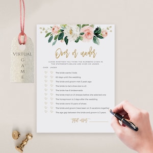 Bridal Shower Over or Under Game Printable and Virtual, 100% Editable Text, Templett, SPB
