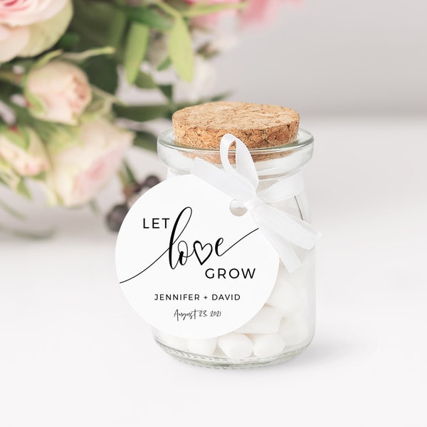 Etichetta Let Love Grow, etichetta rotonda o quadrata, etichetta di matrimonio, addio al nubilato, baby shower, download istantaneo, modifica con Templett, SPC