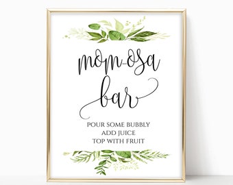 Enseigne de bar Momosa : décoration verdoyante pour baby shower (téléchargement instantané)