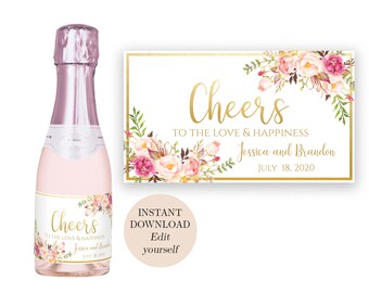 Champagne Label Champagne Favors Bridal Shower Mini Champagne Label Editable PDF Template Cheers To The Future Mrs Wine Label Printable DIY