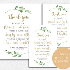 Personalized Wedding Sign Custom Wedding Sign Thank You Wedding Sign To Our Family and Friends Digital Wedding Sign 4x6, 5x7, 8x10 Jasmine image 3