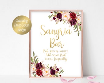 Sangria Bar Sign: Burgundy Floral Wedding Decor (Digital Download Matsala)