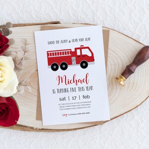 Fire Truck Birthday Party Invitations, Firetruck Party, Fireman Invite