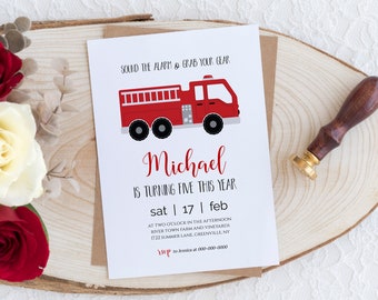 Fire Truck Birthday Party Invitation: Editable Fireman Invite (Digital Download)