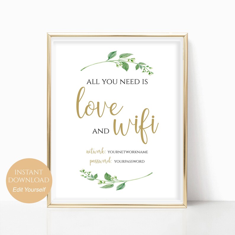 WIFI Password Sign Wifi Printable All You Need is Love and Etsy