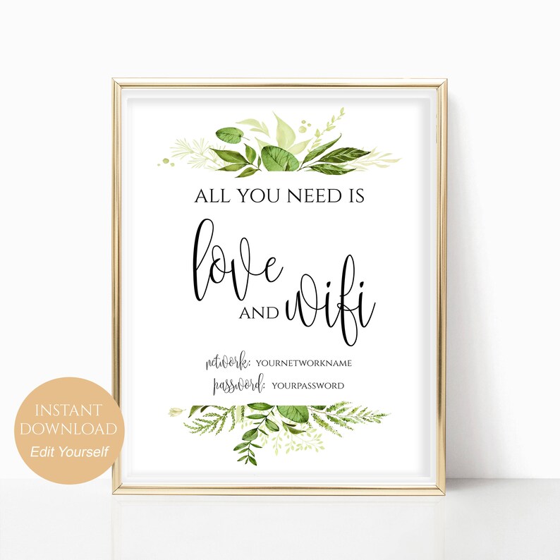 WIFI Password Sign Wifi Printable All You Need is Love and Etsy