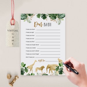 Safari Baby Shower Game: Wishes for Baby Cards (Printable, Editable Template, SPP)