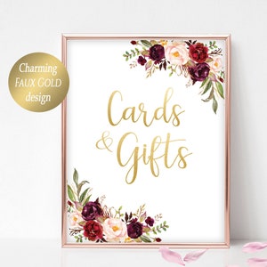 Cards and Gifts Sign Gift Table Sign Cards & Gifts Printable Wedding Sign Template Reception Sign Instant Download 4x6, 5x7, 8x10 Marsala