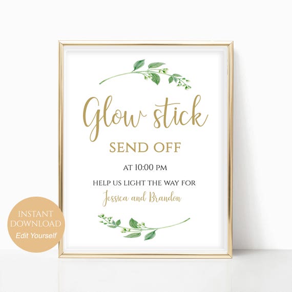 personalized glow stick send off wedding sign templates instant download pdf 4x6 5x7 8x10 diy wedding send off sign let love glow jasmine antique sign templates