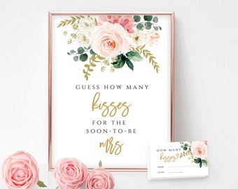 How Many Kisses for the soon to be Mrs Bridal Shower Game Template, Hershey Kisses Game, 100% Editable Text, Templett, SPB