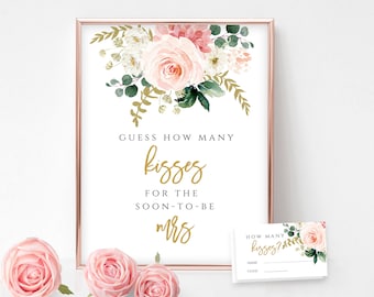 Bridal Shower Game: How Many Kisses Sign & Ticket (Digital Download, SPB)