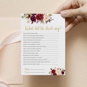 What Did the Bride Say About Groom Game Bridal Shower Games Printable Template Wedding Shower Template